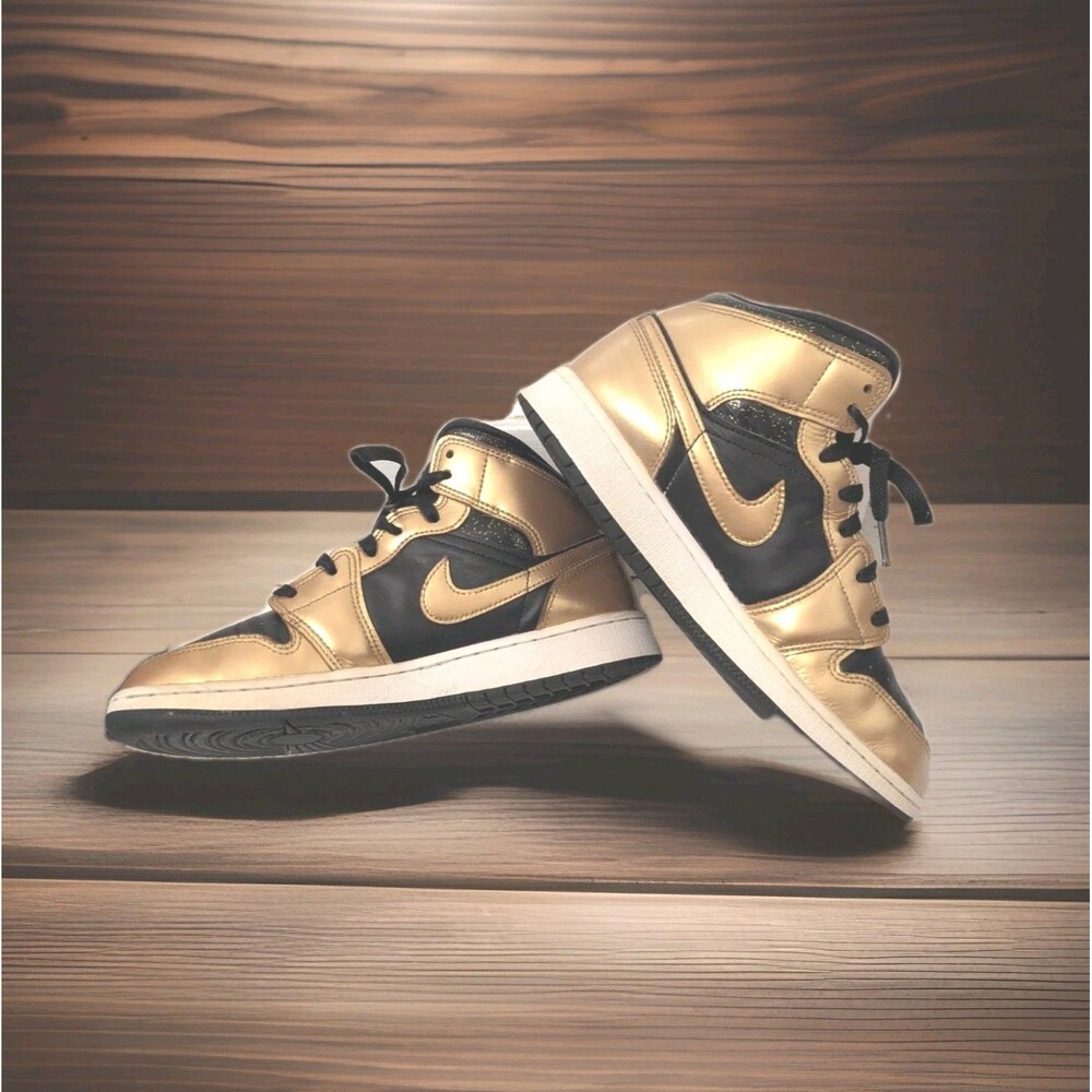 Nike Air Jordan 1 Mid SE DR6967-071 Gold/Black Basketball Shoes Sneakers Size 7Y